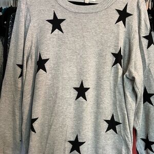 Chelsea & Theodore Gray Sweater with Black Stars